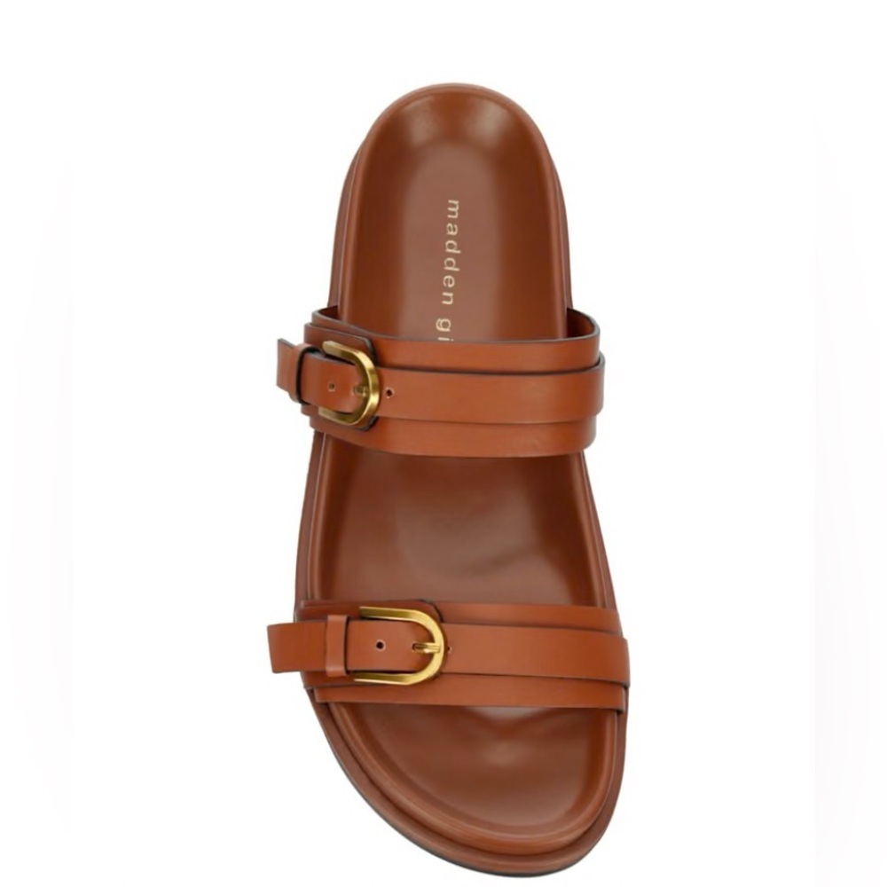 Madden Girl Women's Brown Double-Buckle Slide Sandals